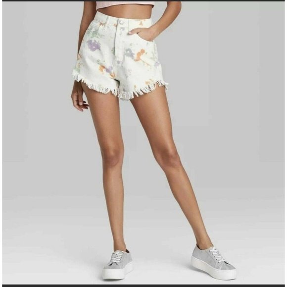 Wild Fable Jean Shorts Size 2 High Rise Cutoff White Tie Dye Button Fly Denim - Picture 3 of 11